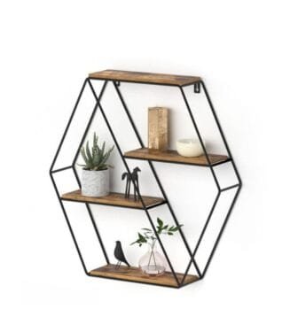 Estante Flotante de Pared Hexagonal 4 Niveles de Madera