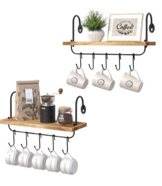 Estantes flotantes de pared para cocina, baño, con 10 ganchos.