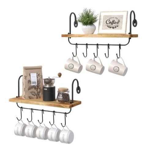 Estantes flotantes de pared para cocina, baño, con 10 ganchos