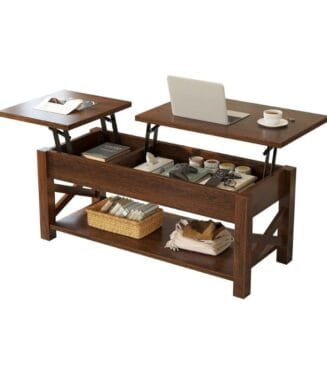 Mesa de Centro con Estante Abierto y Soporte de Madera, Mesa para Sala de Estar.