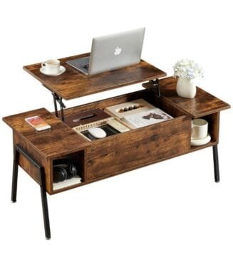 Mesa de Centro de Madera con Compartimento Oculto y Estante de Almacenamiento para Sala de Estar/recepción de Oficina, Mesa elevada, Color café