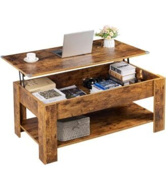Mesa de centro con estante de almacenamiento y compartimento oculto, mesa elevadora de madera moderna para el hogar, sala de recepción.