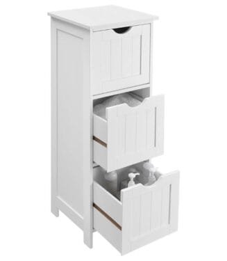 Mueble de Almacenamiento no Empotrado con 3 cajones  para baño, Sala de Estar, Cocina, Estilo Moderno, Color Blanco