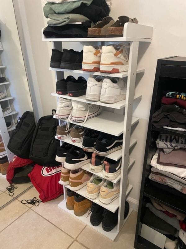 Zapatero de 7 niveles, estante de doble fila, zapatero de almacenamiento, torre de entrada, photo review