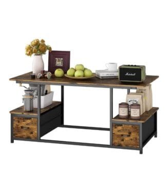 Mesa de Centro de Salón de 2 Niveles, Mesa de Centro con Cajones, Adecuada para Salón,
